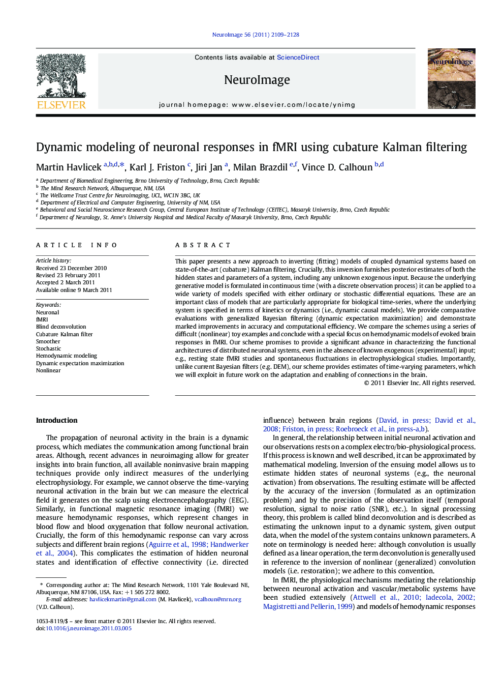 Dynamic modeling of neuronal responses in fMRI using cubature Kalman filtering