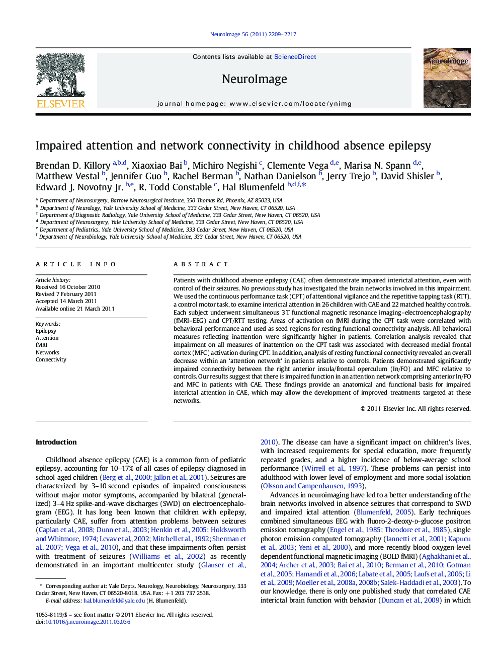 Impaired attention and network connectivity in childhood absence epilepsy