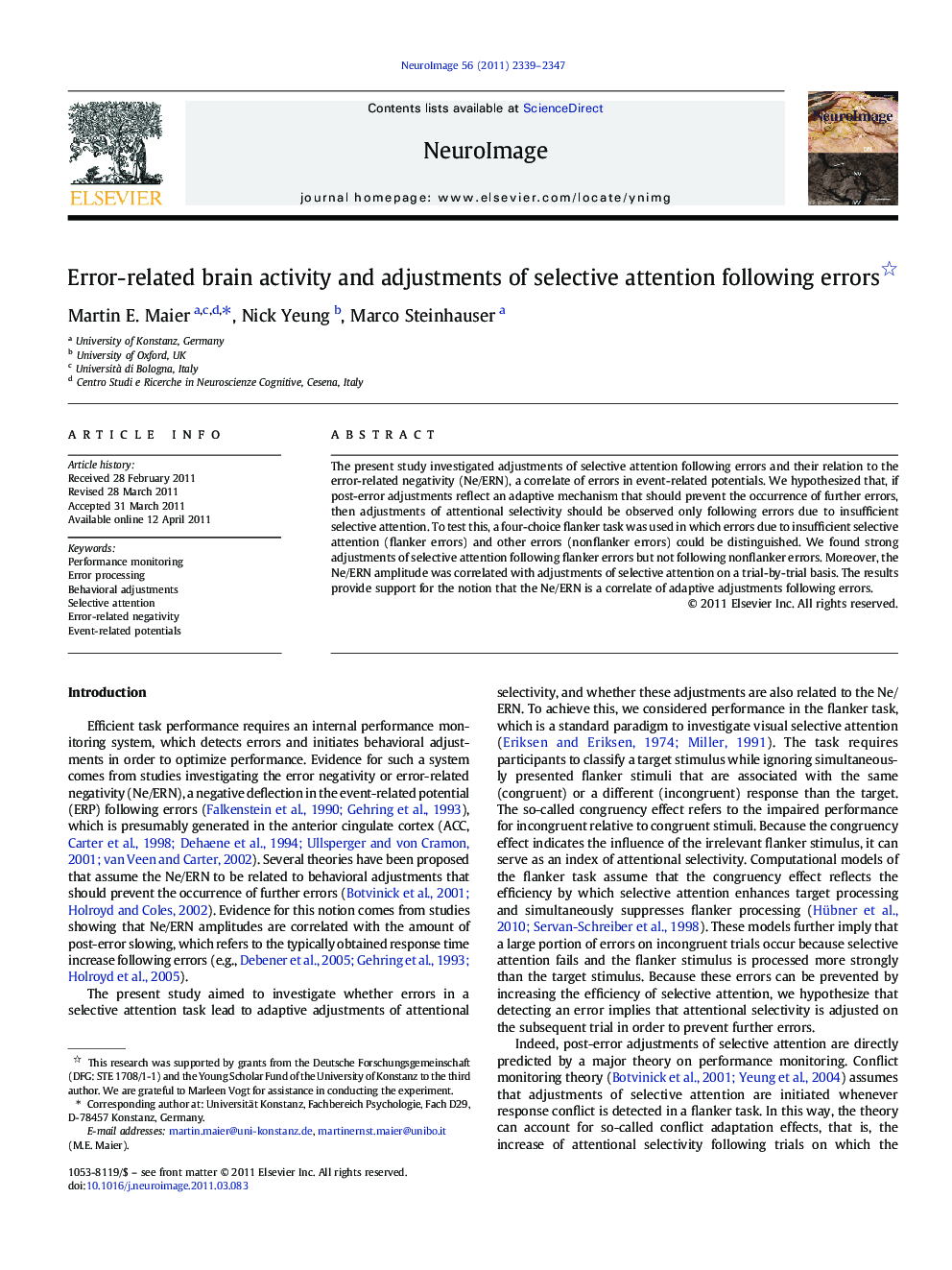 Error-related brain activity and adjustments of selective attention following errors