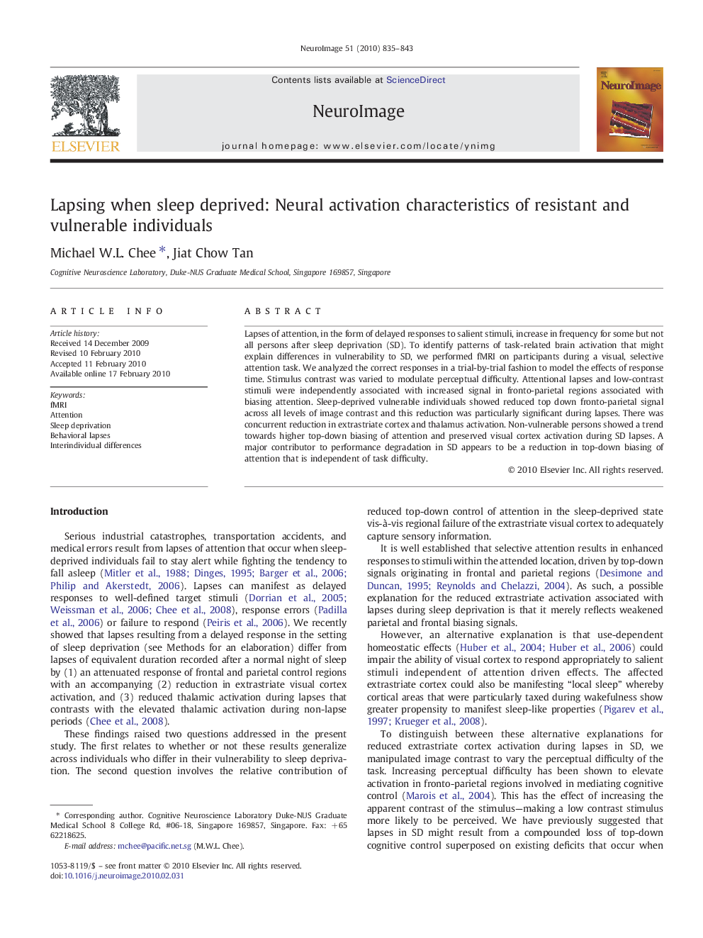 Lapsing when sleep deprived: Neural activation characteristics of resistant and vulnerable individuals