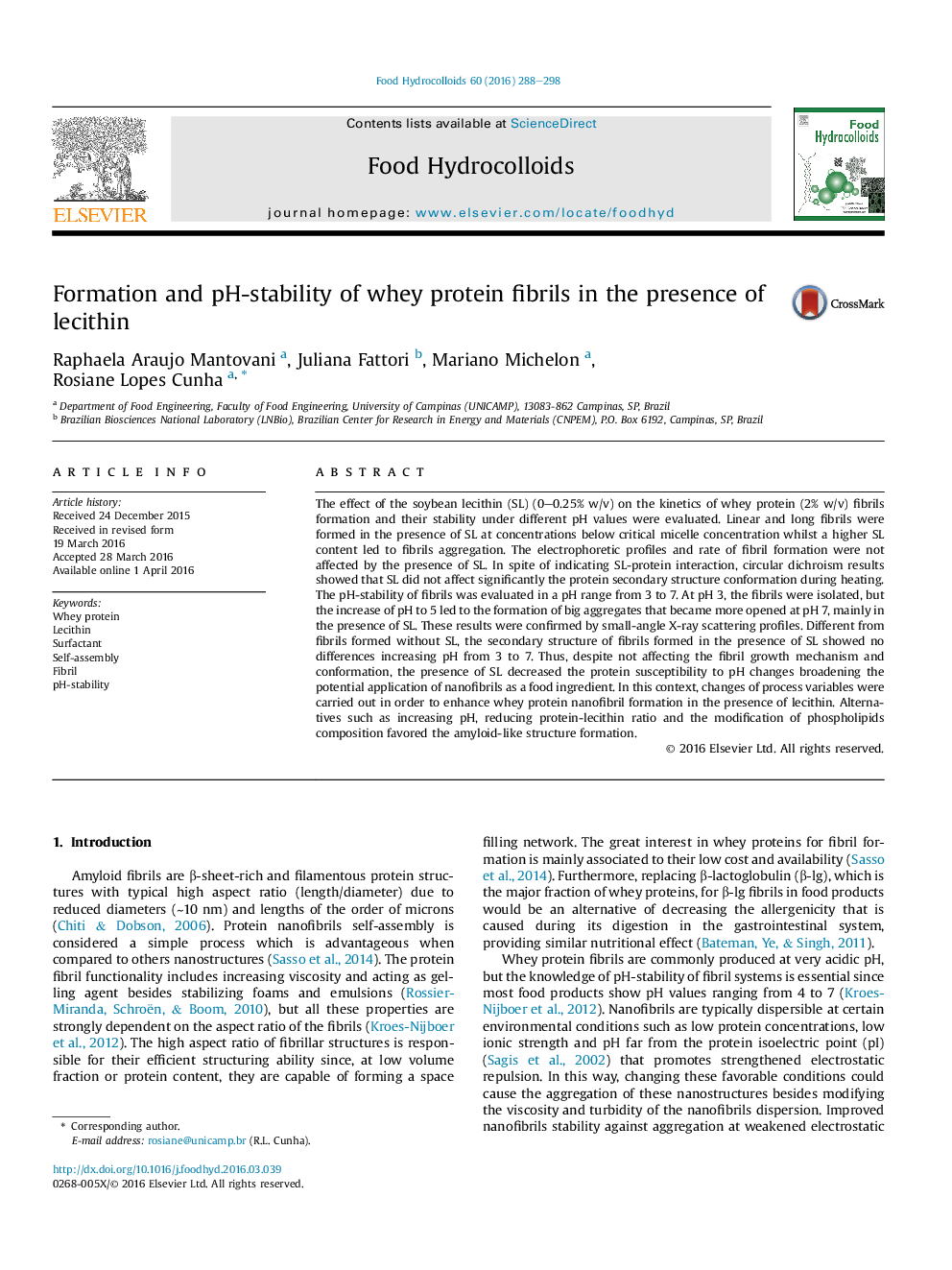 Formation and pH-stability of whey protein fibrils in the presence of lecithin