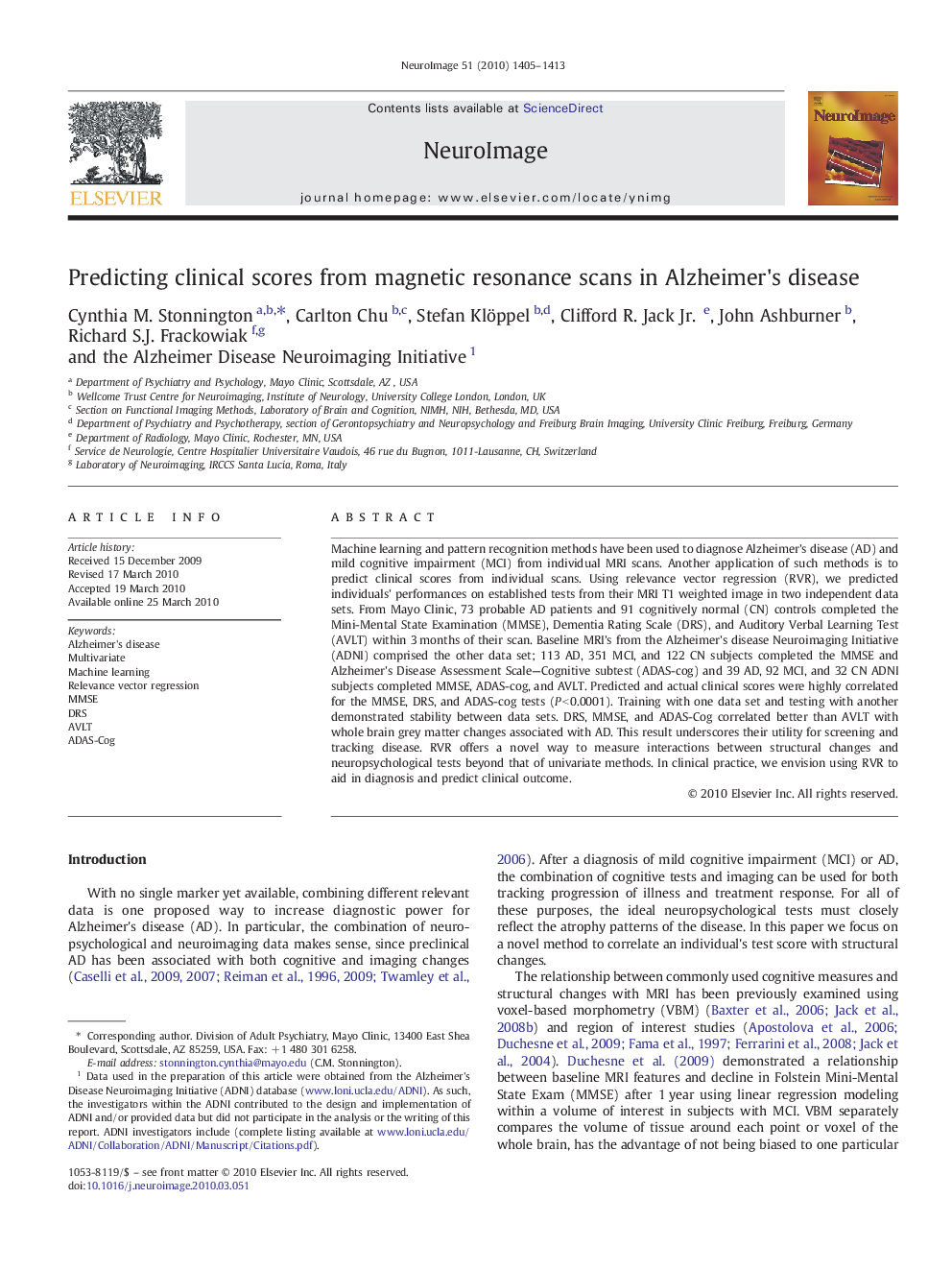 Predicting clinical scores from magnetic resonance scans in Alzheimer's disease