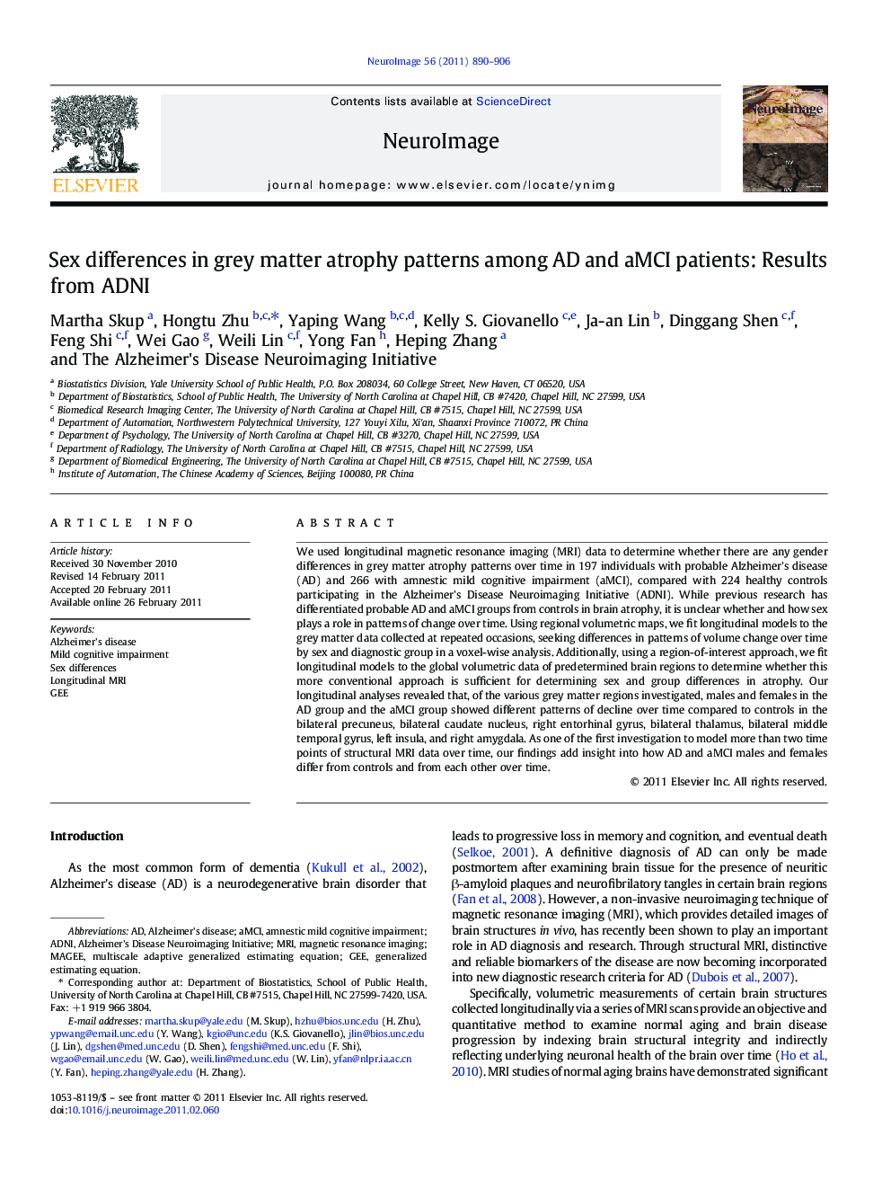 Sex differences in grey matter atrophy patterns among AD and aMCI patients: Results from ADNI