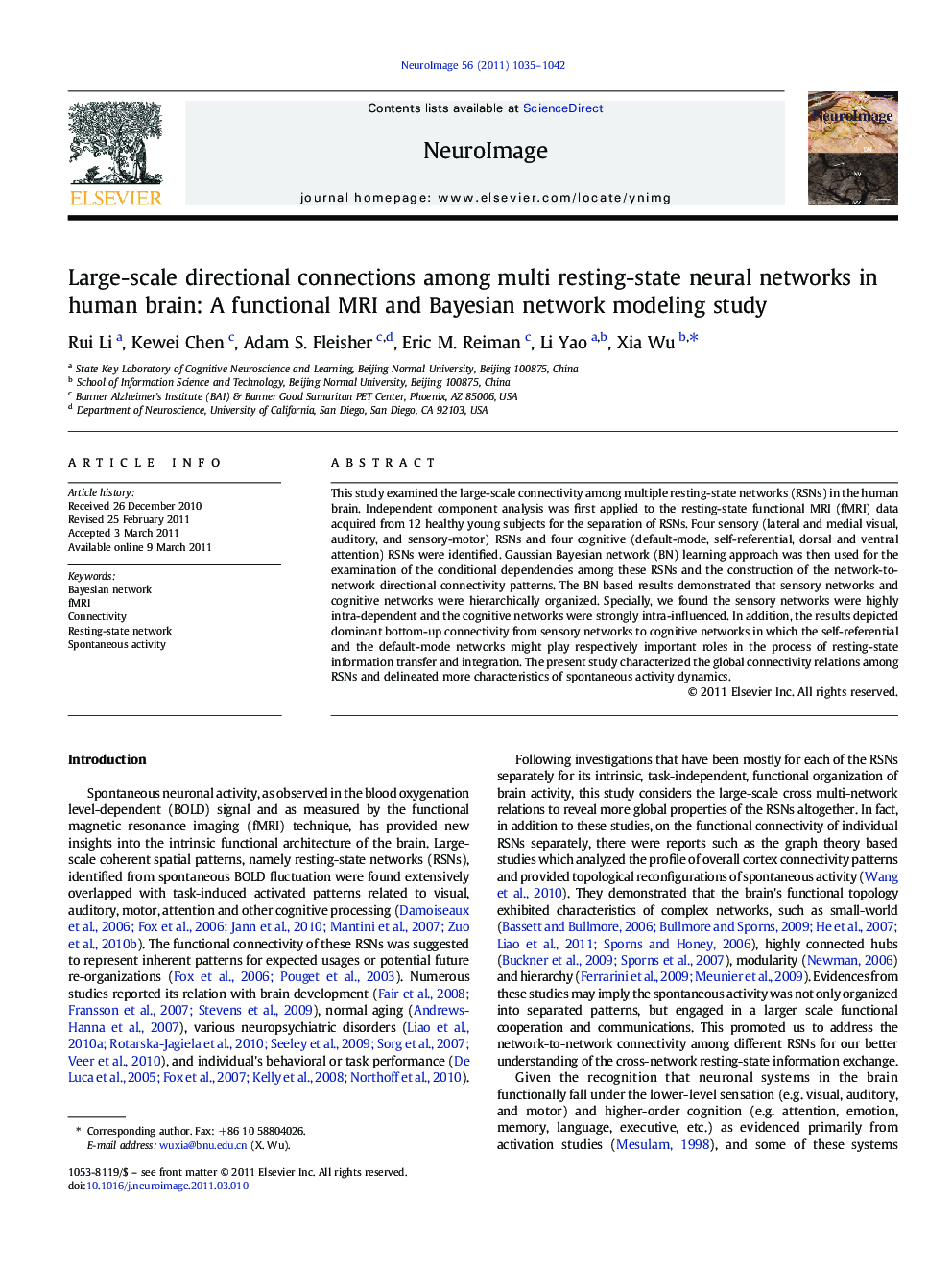 Large-scale directional connections among multi resting-state neural networks in human brain: A functional MRI and Bayesian network modeling study