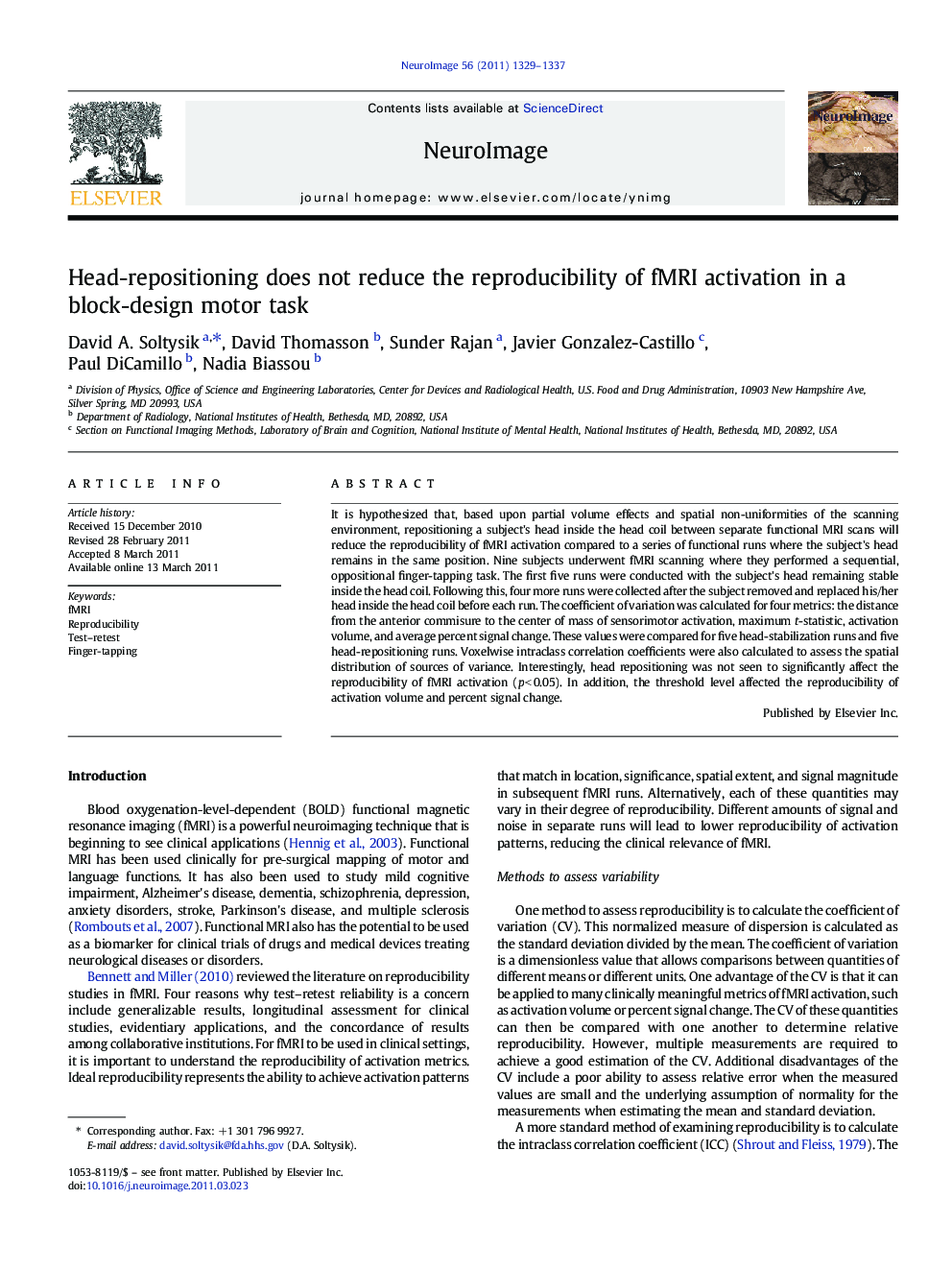 Head-repositioning does not reduce the reproducibility of fMRI activation in a block-design motor task