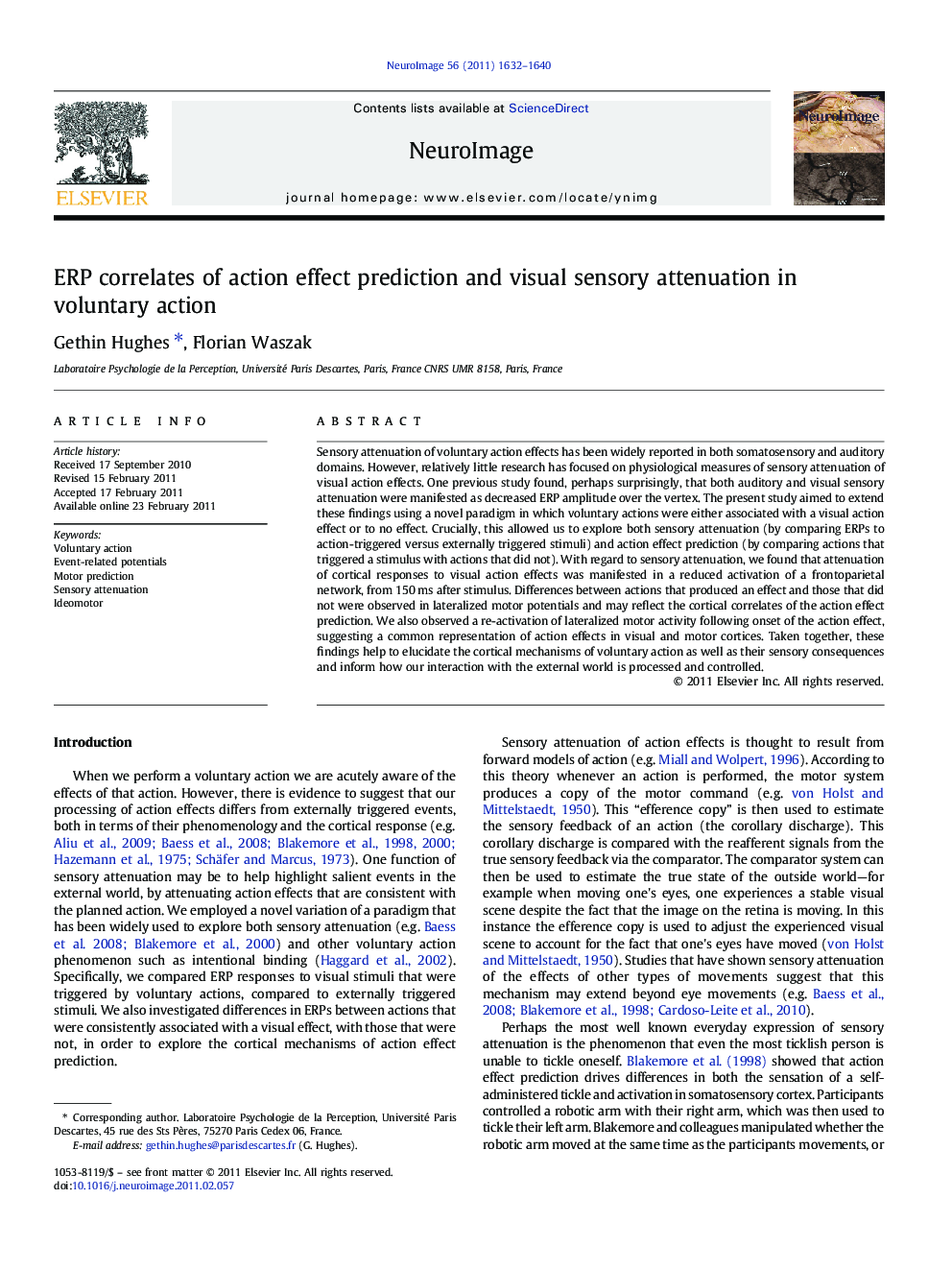 ERP correlates of action effect prediction and visual sensory attenuation in voluntary action