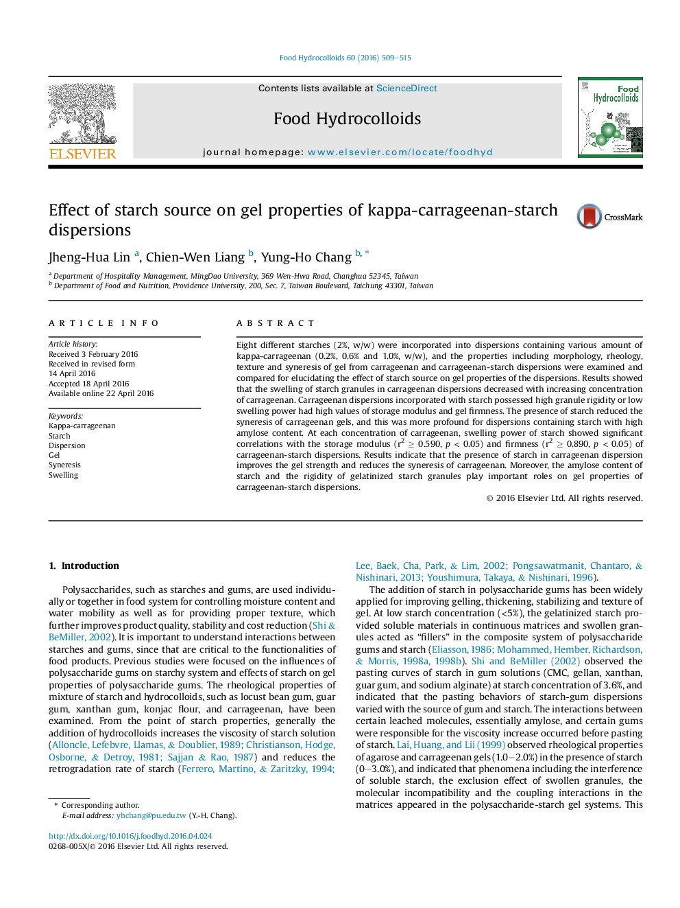 Effect of starch source on gel properties of kappa-carrageenan-starch dispersions