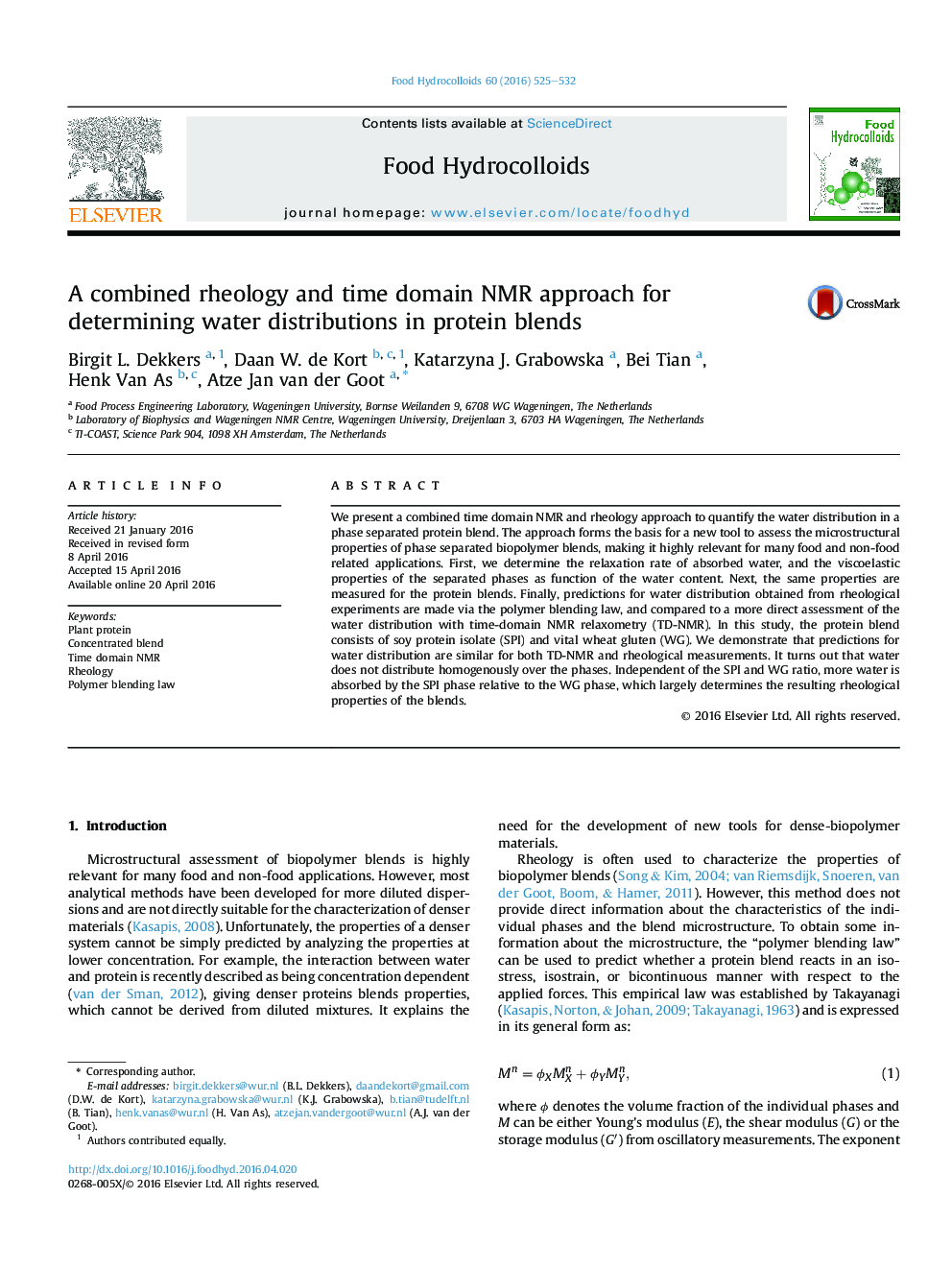 A combined rheology and time domain NMR approach for determining water distributions in protein blends