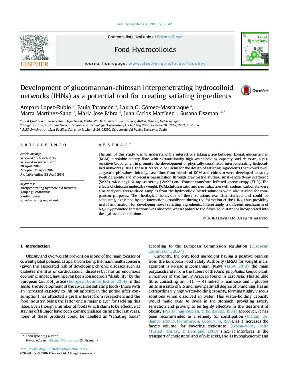 Development of glucomannan-chitosan interpenetrating hydrocolloid networks (IHNs) as a potential tool for creating satiating ingredients