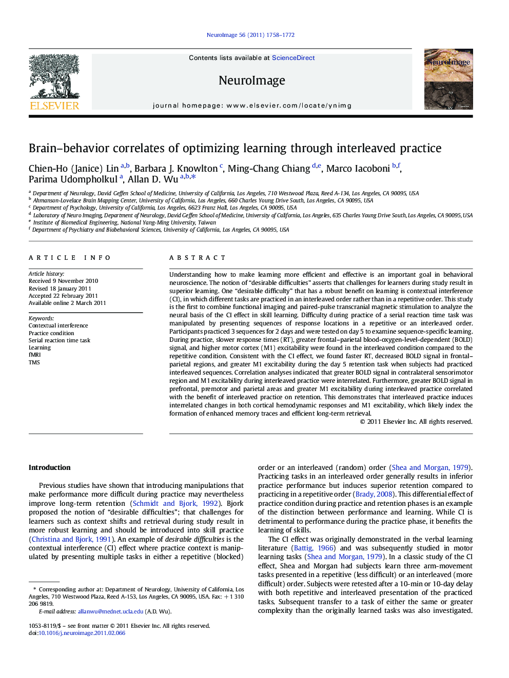 Brain-behavior correlates of optimizing learning through interleaved practice