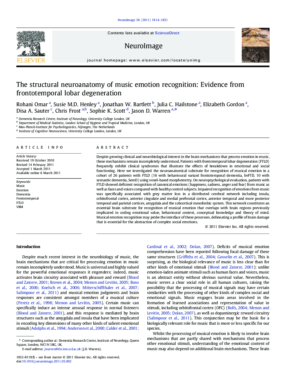 The structural neuroanatomy of music emotion recognition: Evidence from frontotemporal lobar degeneration