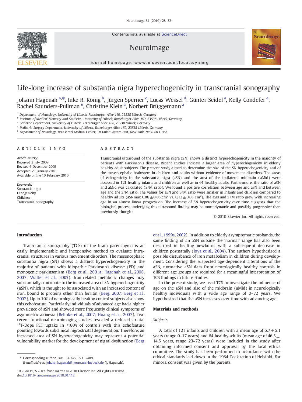 Life-long increase of substantia nigra hyperechogenicity in transcranial sonography