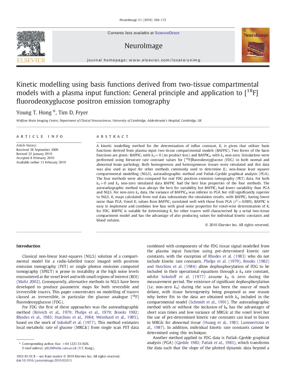 Kinetic modelling using basis functions derived from two-tissue compartmental models with a plasma input function: General principle and application to [18F]fluorodeoxyglucose positron emission tomography