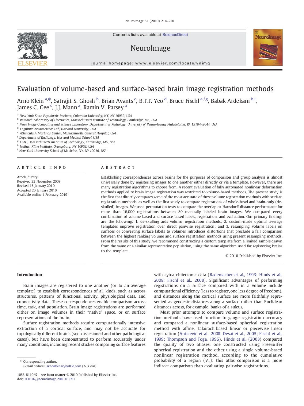 Evaluation of volume-based and surface-based brain image registration methods