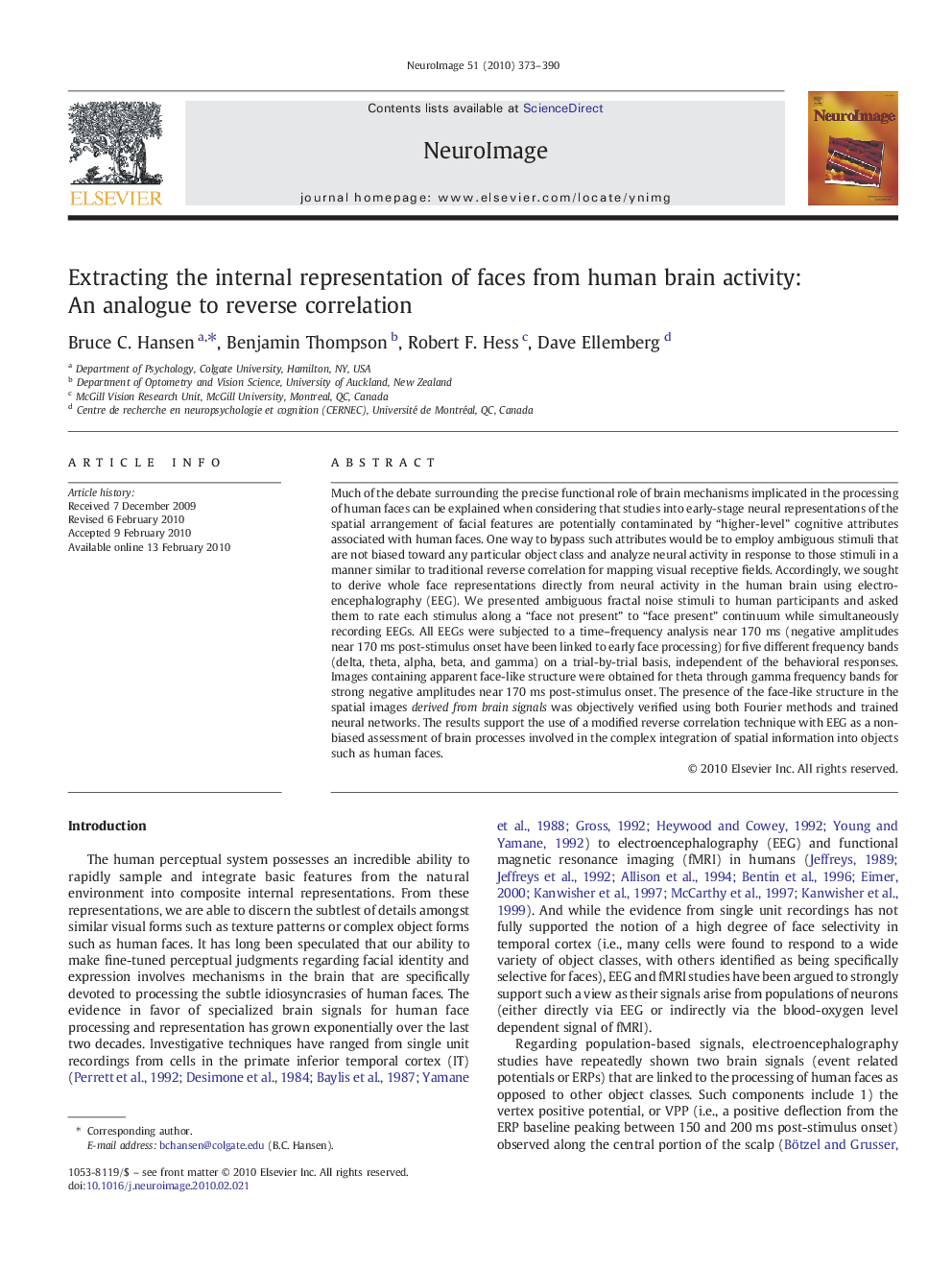 Extracting the internal representation of faces from human brain activity: An analogue to reverse correlation