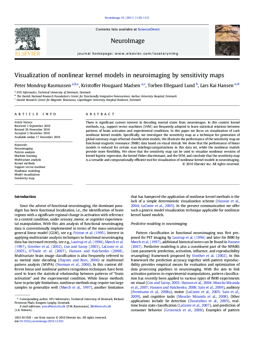 Visualization of nonlinear kernel models in neuroimaging by sensitivity maps