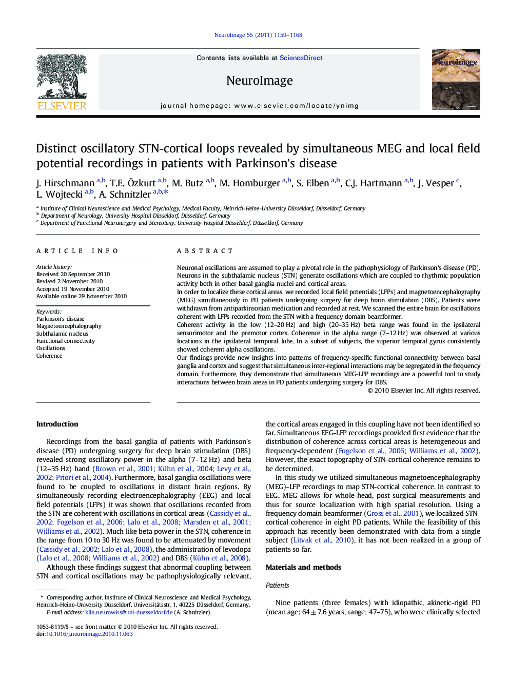 Distinct oscillatory STN-cortical loops revealed by simultaneous MEG and local field potential recordings in patients with Parkinson's disease