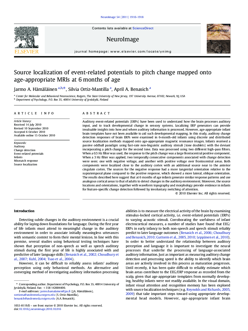 Source localization of event-related potentials to pitch change mapped onto age-appropriate MRIs at 6Â months of age