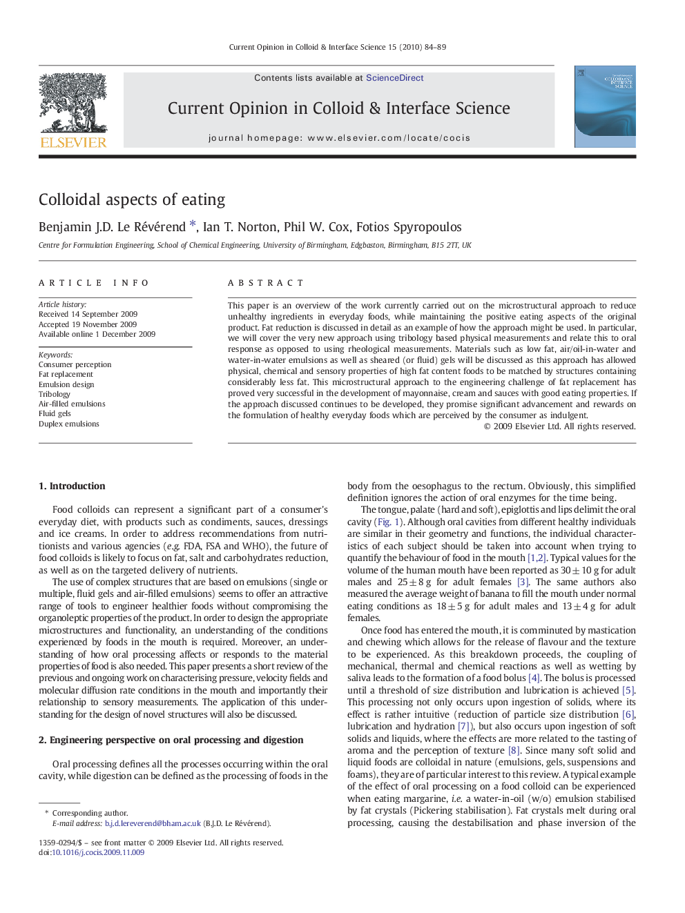 Colloidal aspects of eating