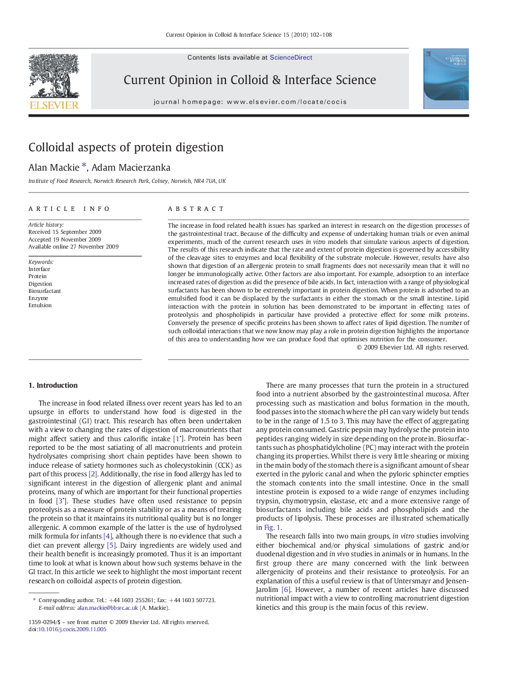 Colloidal aspects of protein digestion