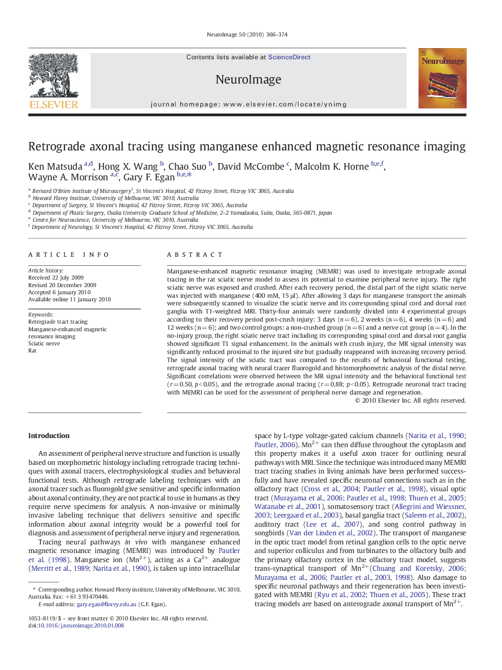 Retrograde axonal tracing using manganese enhanced magnetic resonance imaging