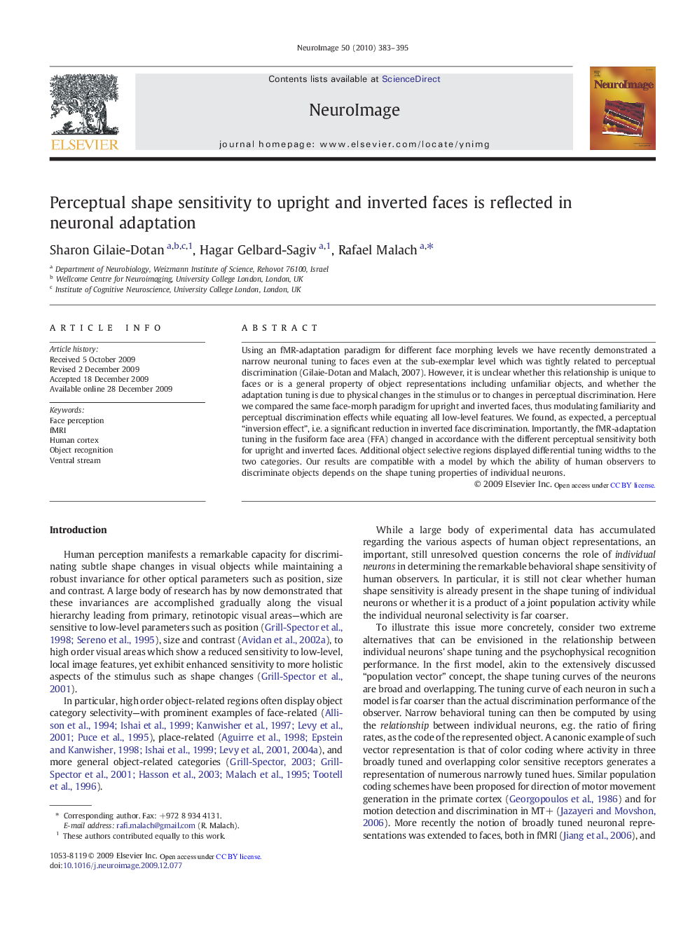 Perceptual shape sensitivity to upright and inverted faces is reflected in neuronal adaptation