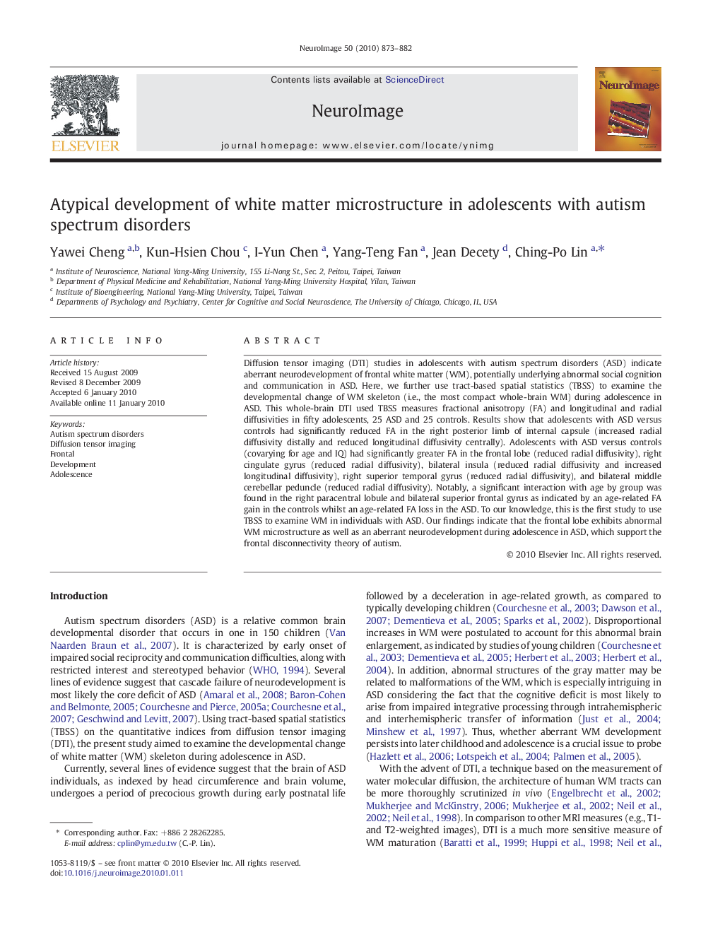 Atypical development of white matter microstructure in adolescents with autism spectrum disorders