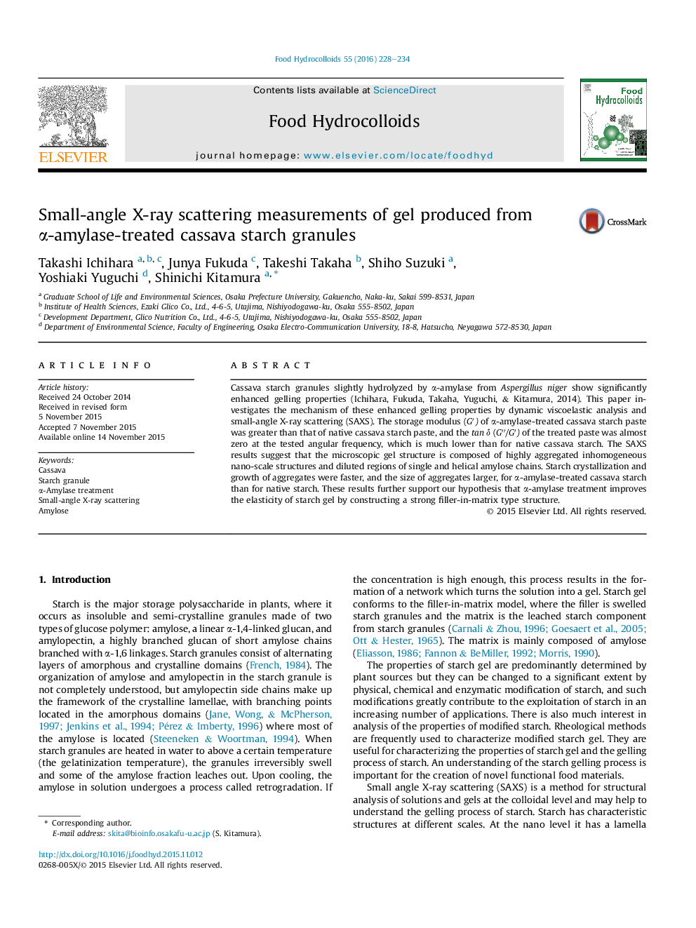 Small-angle X-ray scattering measurements of gel produced from α-amylase-treated cassava starch granules