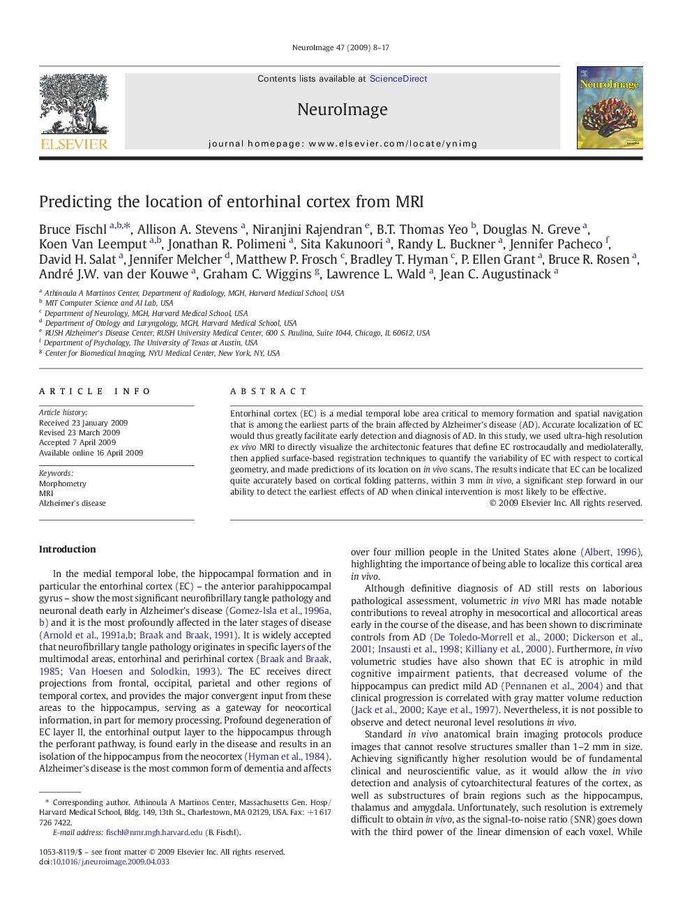 Predicting the location of entorhinal cortex from MRI