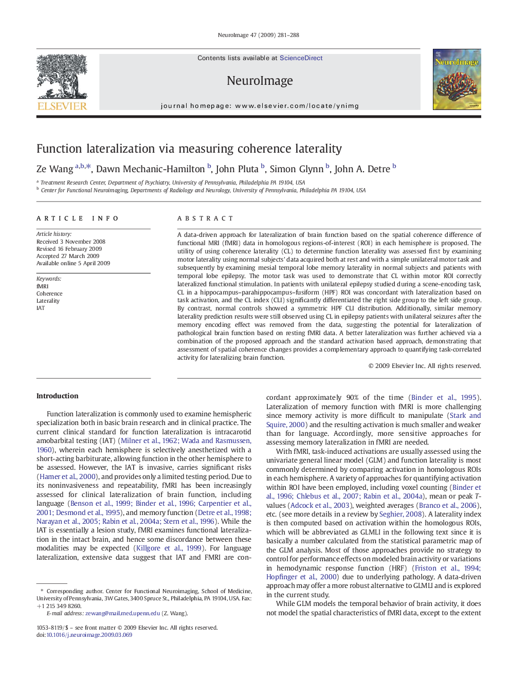 Function lateralization via measuring coherence laterality