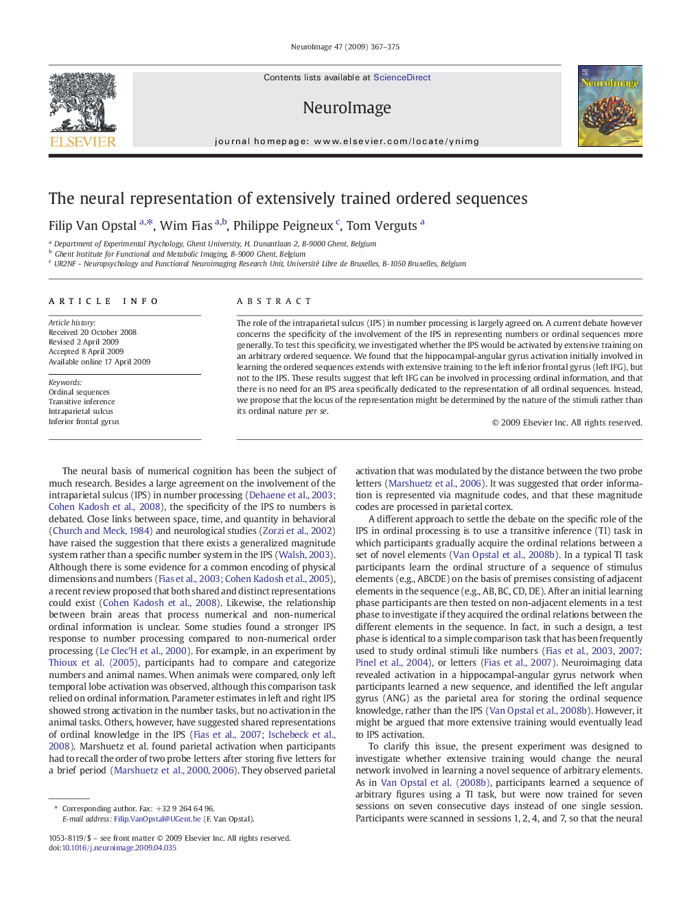 The neural representation of extensively trained ordered sequences