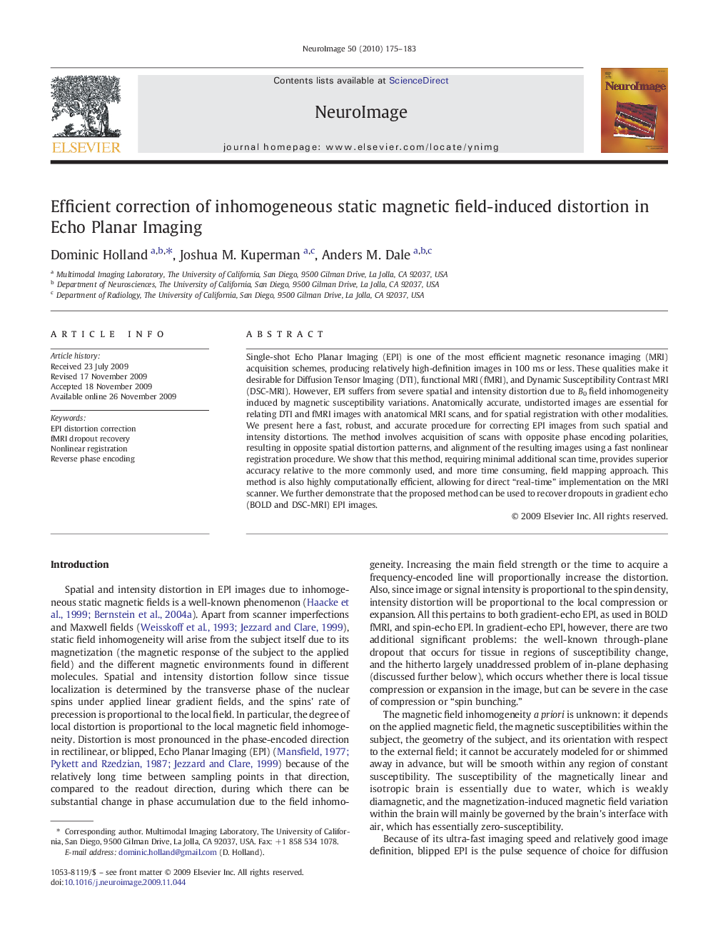 Efficient correction of inhomogeneous static magnetic field-induced distortion in Echo Planar Imaging