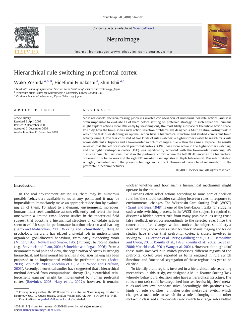 Hierarchical rule switching in prefrontal cortex