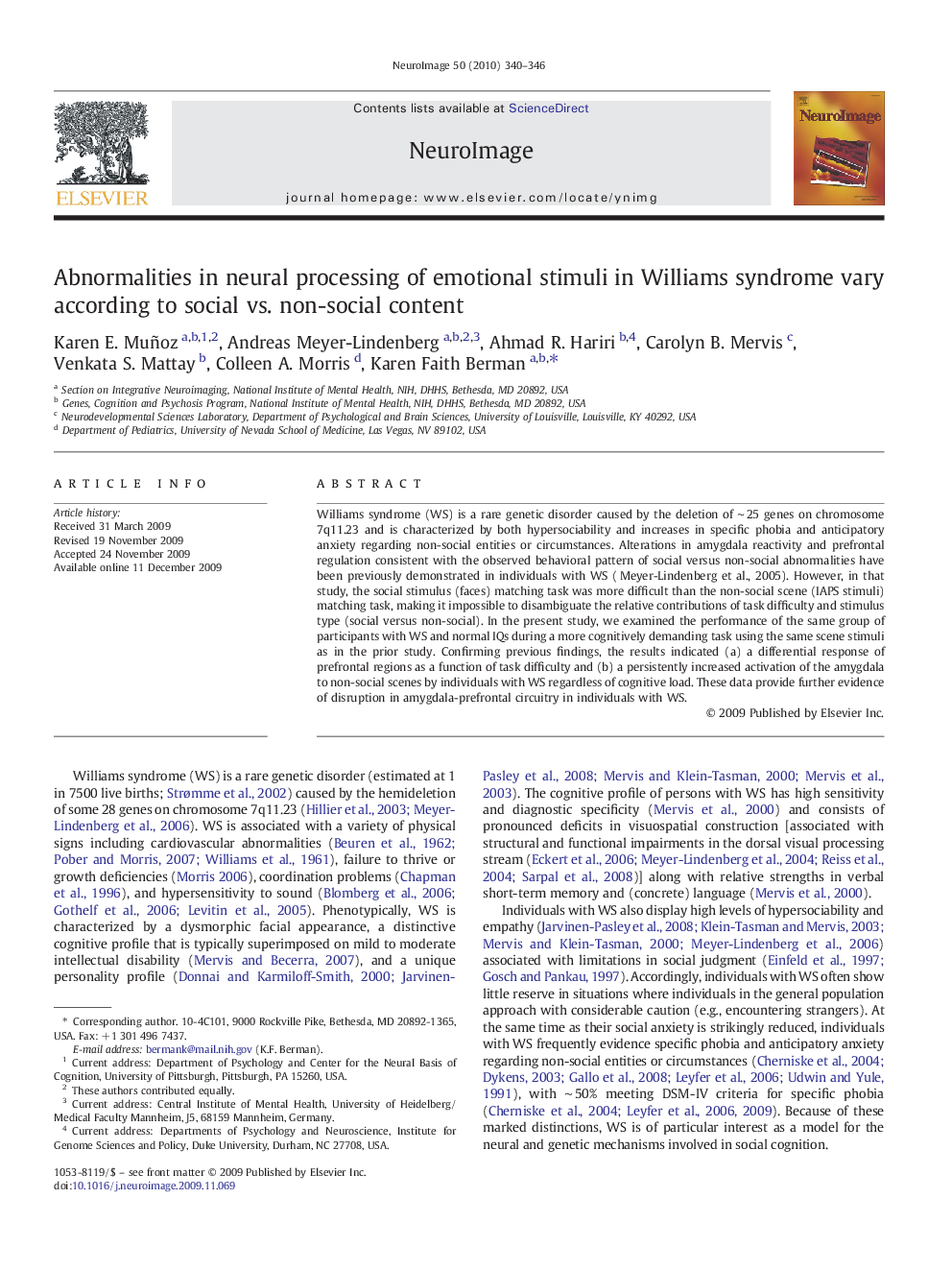 Abnormalities in neural processing of emotional stimuli in Williams syndrome vary according to social vs. non-social content