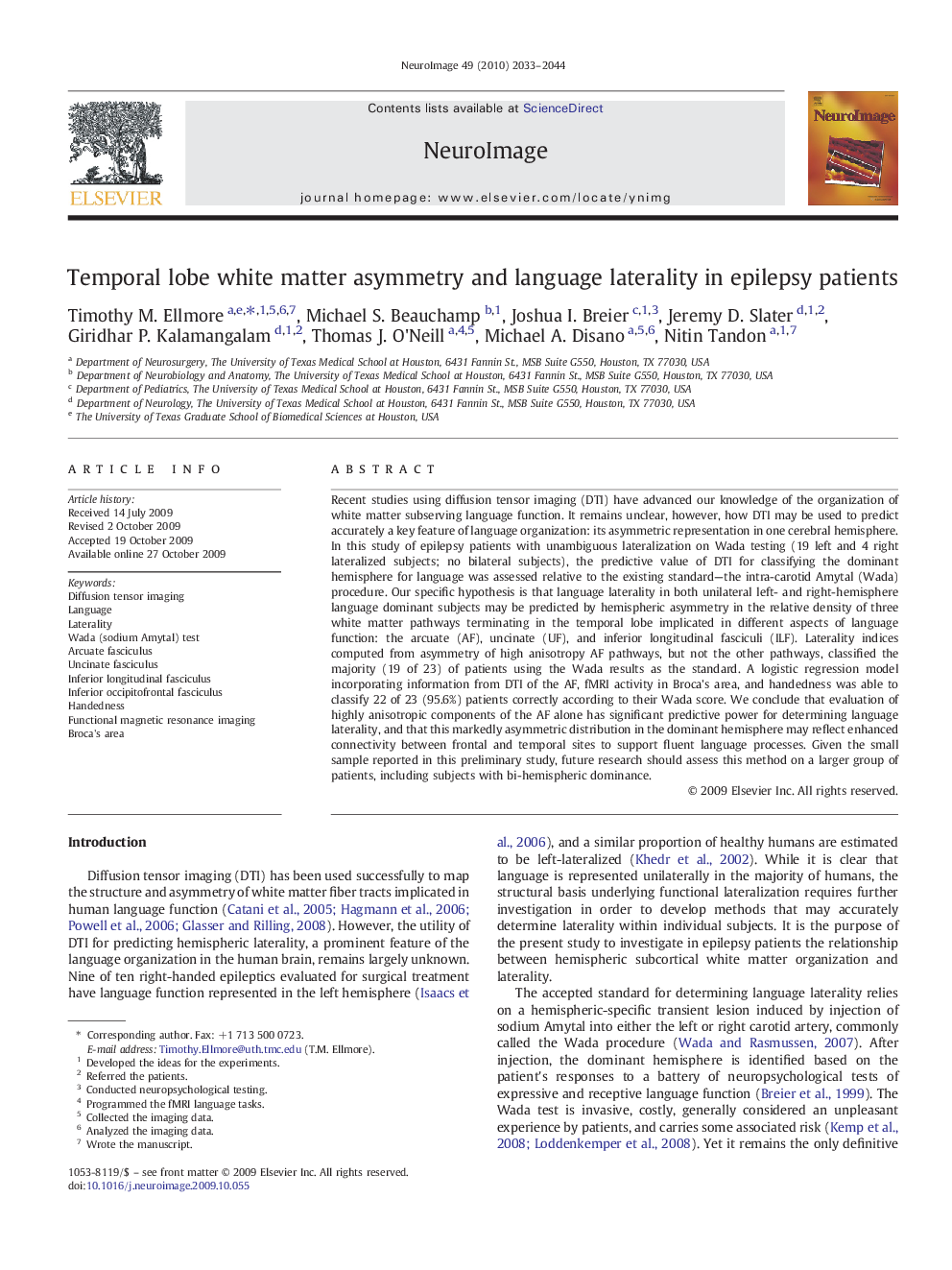 Temporal lobe white matter asymmetry and language laterality in epilepsy patients