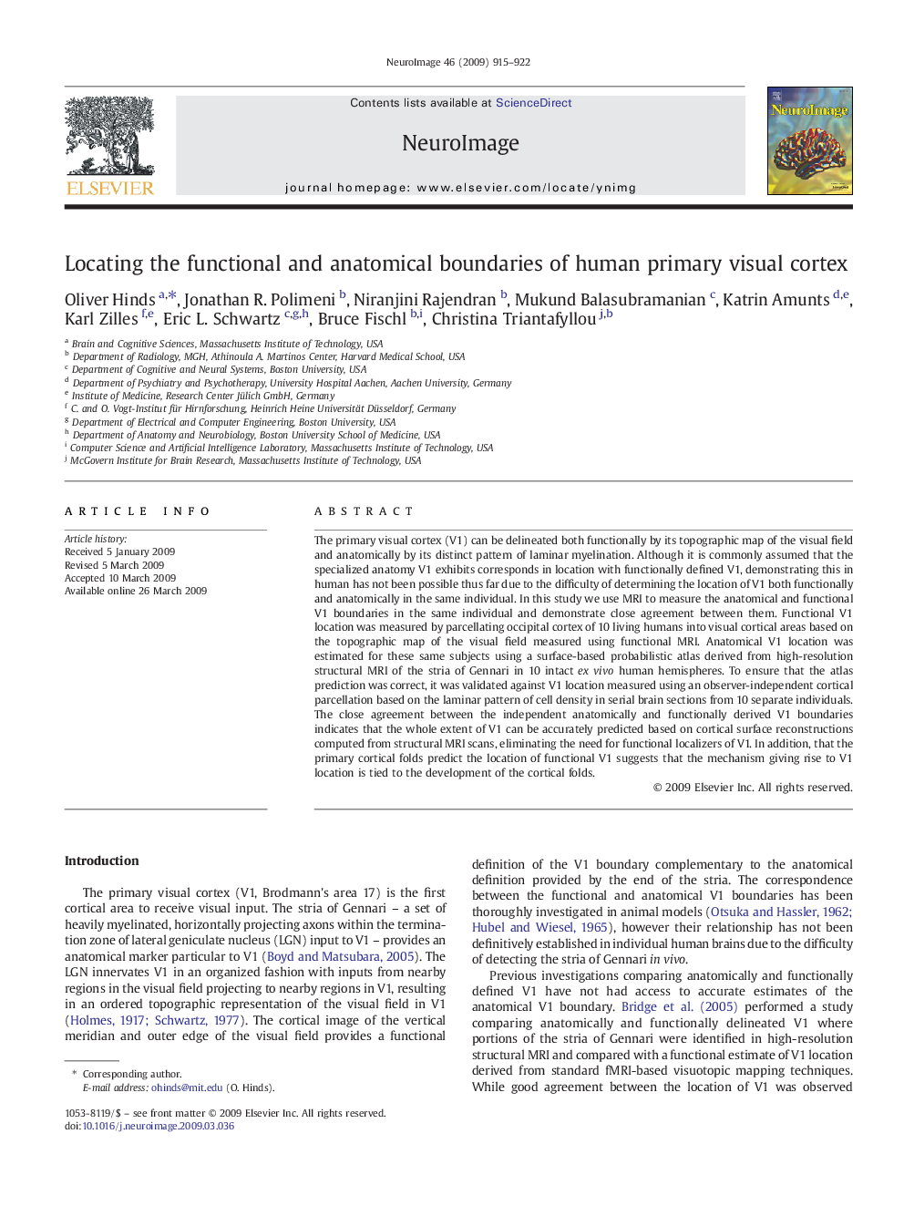 عکس صفحه اول مقاله: Locating the functional and anatomical boundaries of human primary visual cortex Locating the functional and anatomical boundaries of human primary visual cortex