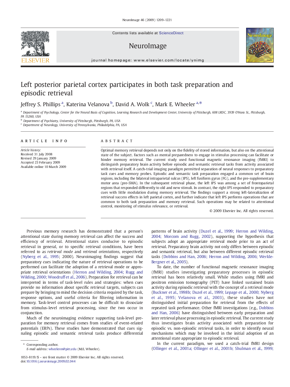 عکس صفحه اول مقاله: Left posterior parietal cortex participates in both task preparation and episodic retrieval Left posterior parietal cortex participates in both task preparation and episodic retrieval