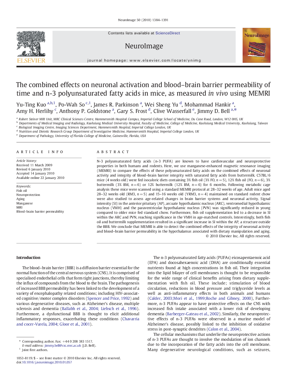 The combined effects on neuronal activation and blood-brain barrier permeability of time and n-3 polyunsaturated fatty acids in mice, as measured in vivo using MEMRI