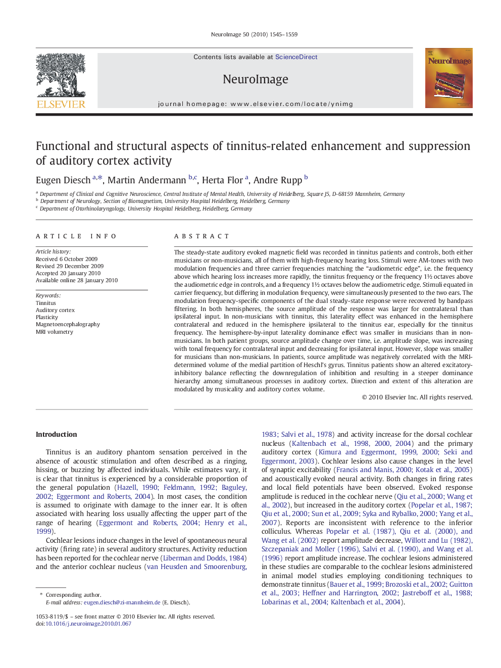 Functional and structural aspects of tinnitus-related enhancement and suppression of auditory cortex activity