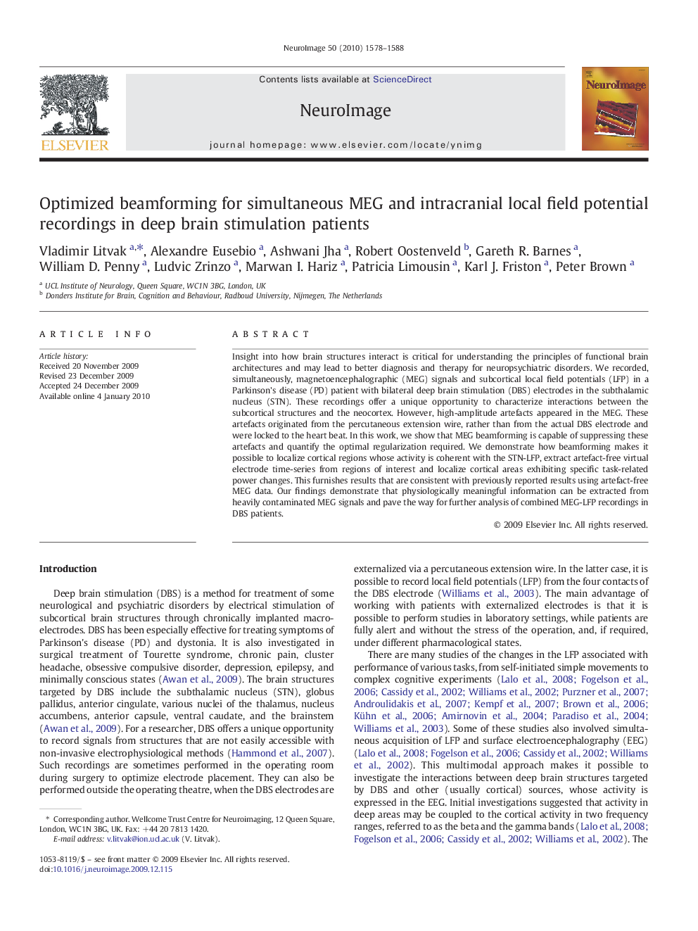 Optimized beamforming for simultaneous MEG and intracranial local field potential recordings in deep brain stimulation patients