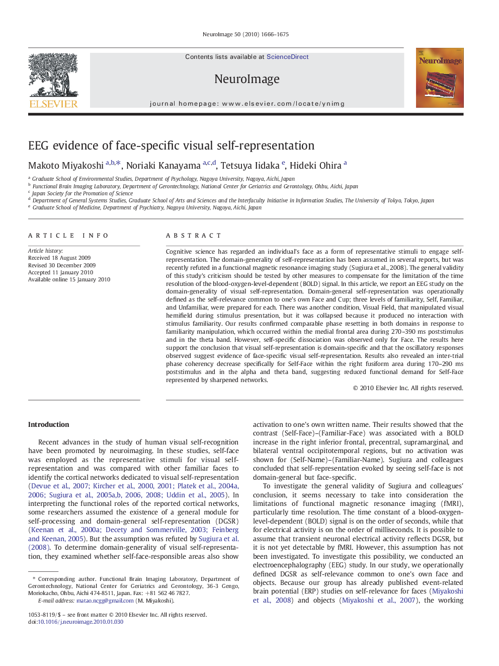 EEG evidence of face-specific visual self-representation