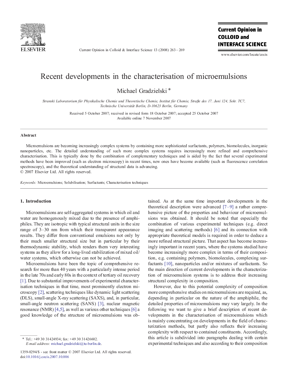 عکس صفحه اول مقاله: Recent developments in the characterisation of microemulsions Recent developments in the characterisation of microemulsions
