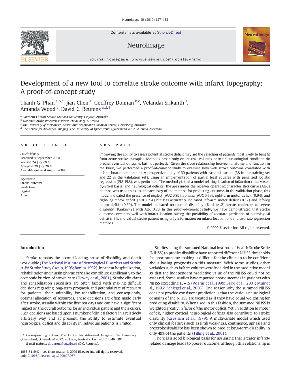 Development of a new tool to correlate stroke outcome with infarct topography: A proof-of-concept study