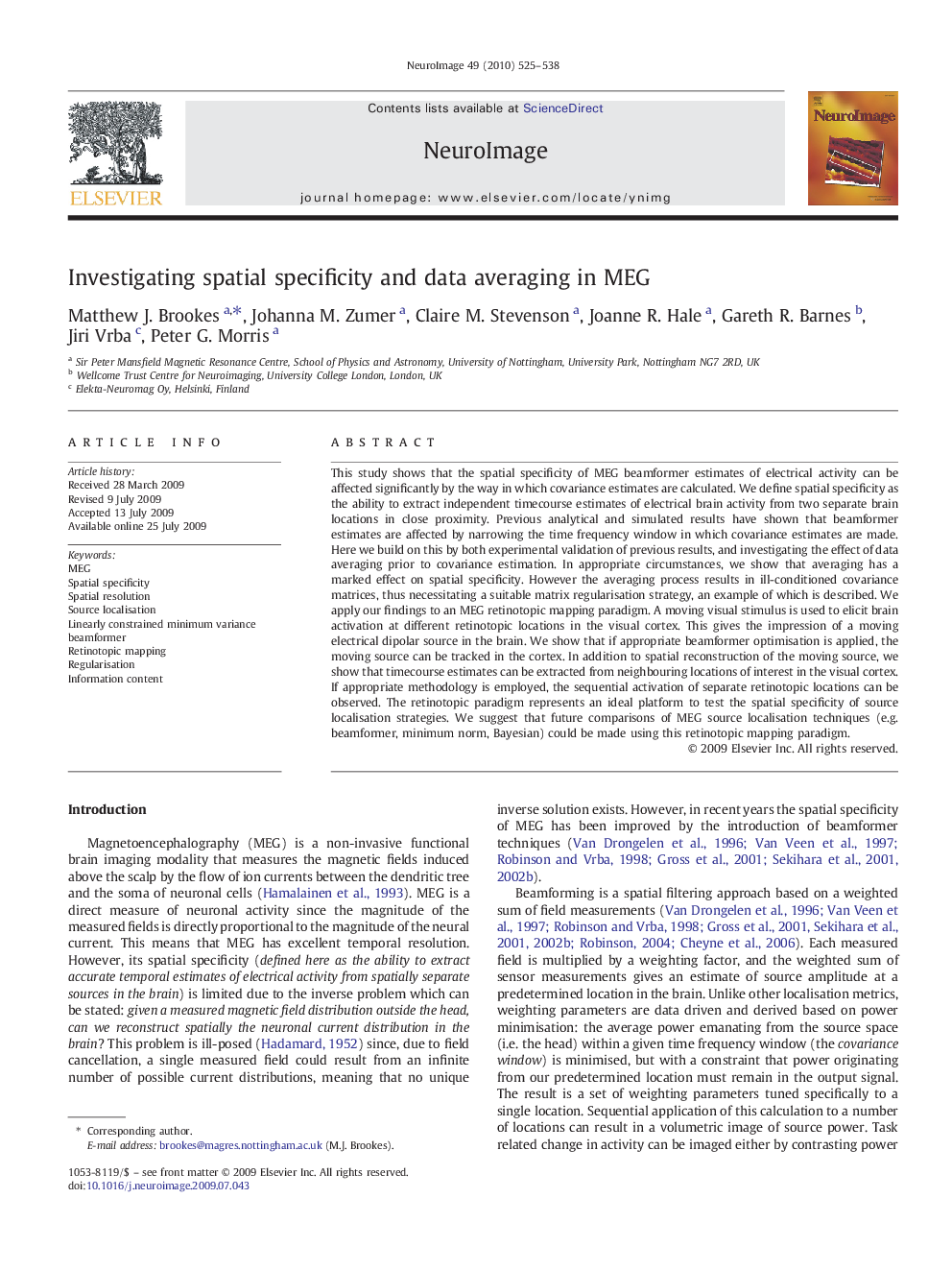 Investigating spatial specificity and data averaging in MEG