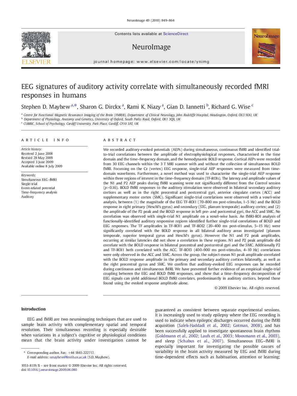 EEG signatures of auditory activity correlate with simultaneously recorded fMRI responses in humans