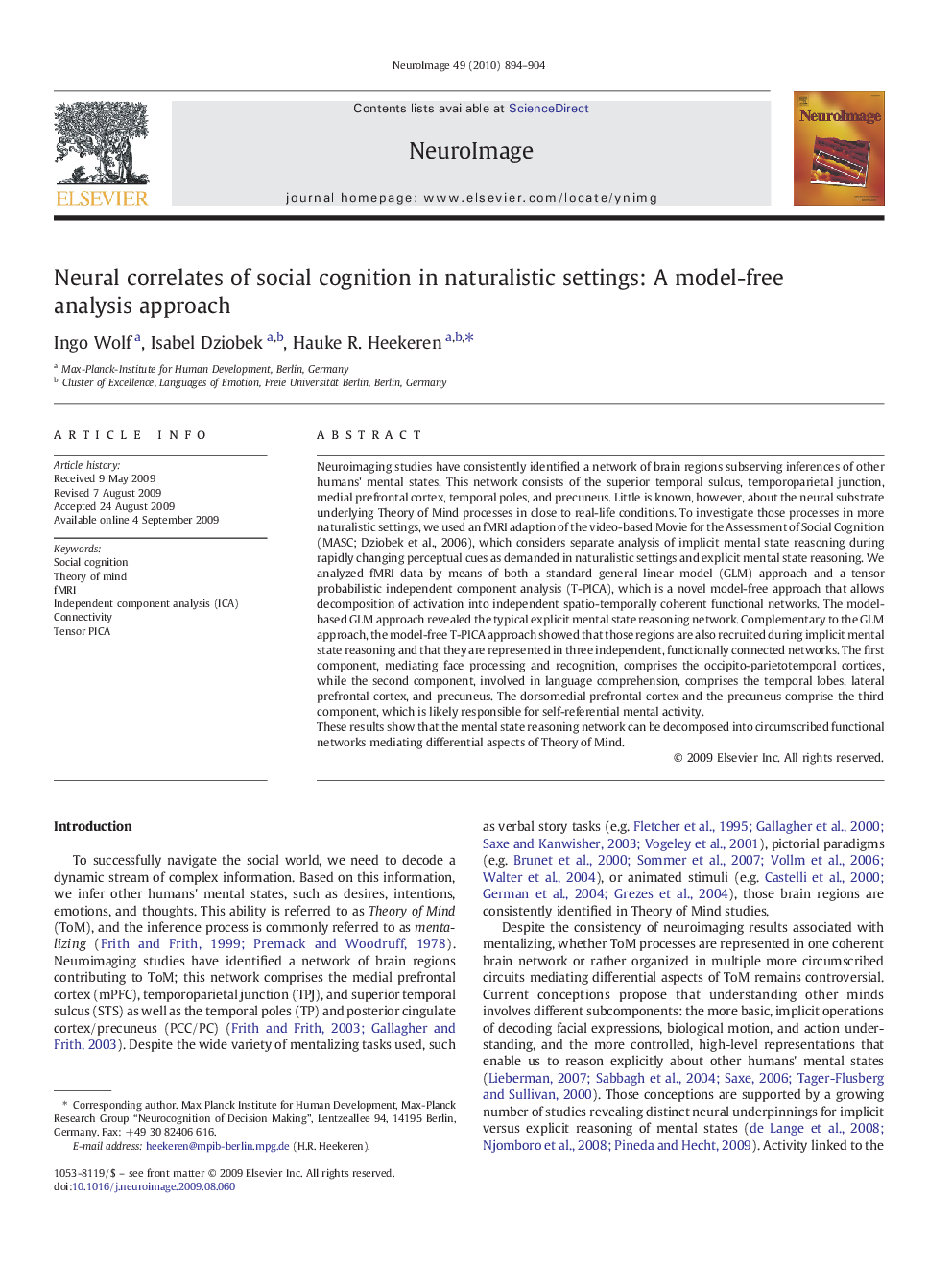 Neural correlates of social cognition in naturalistic settings: A model-free analysis approach