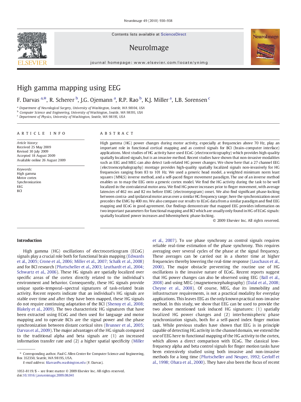 High gamma mapping using EEG