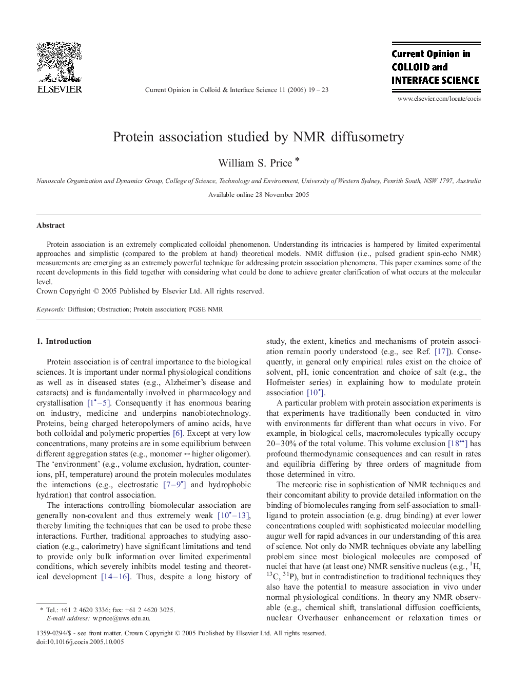 Protein association studied by NMR diffusometry