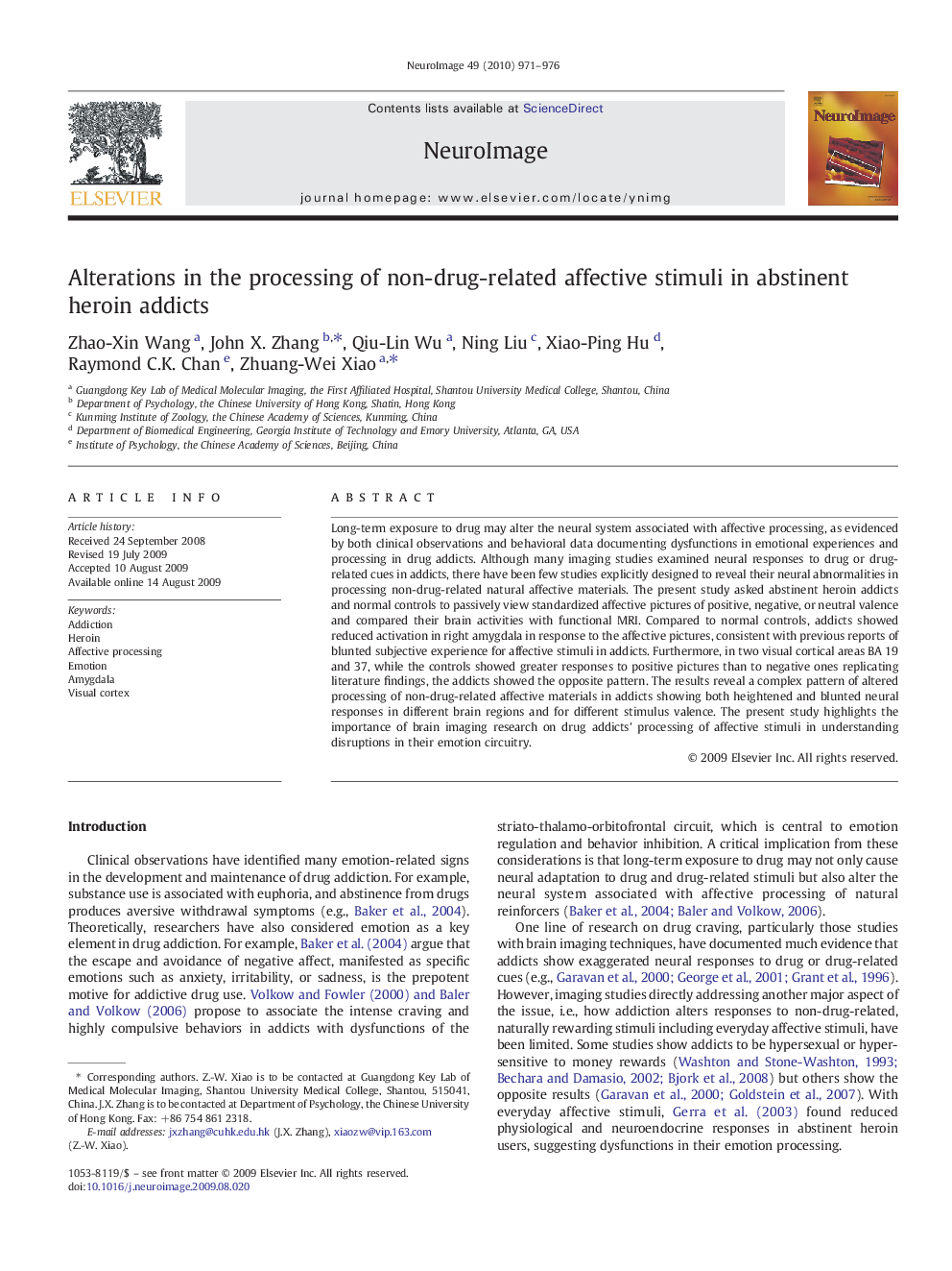 Alterations in the processing of non-drug-related affective stimuli in abstinent heroin addicts