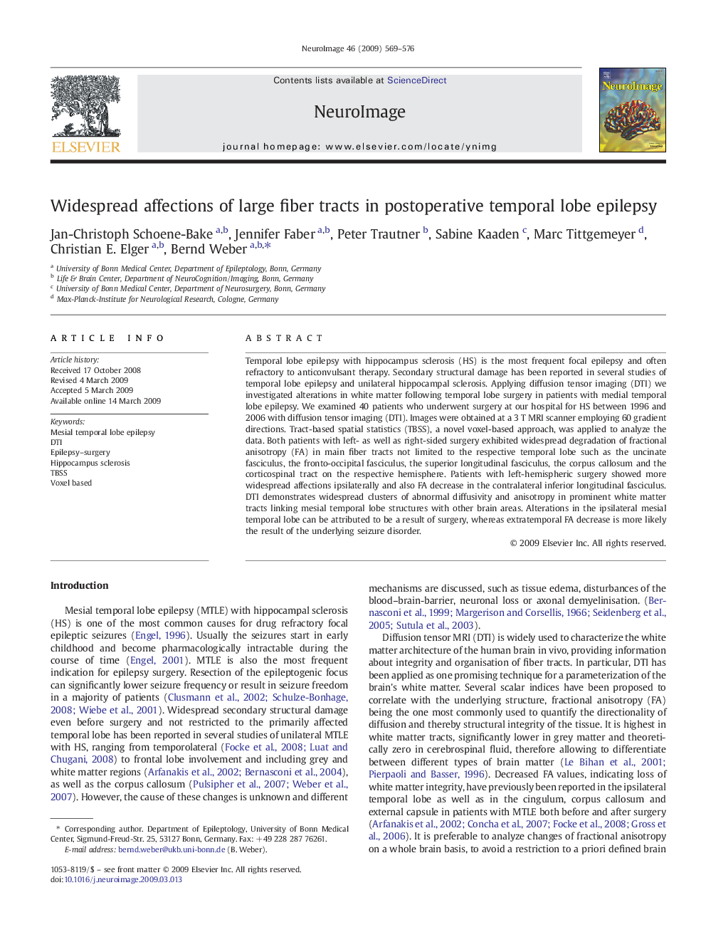 Widespread affections of large fiber tracts in postoperative temporal lobe epilepsy